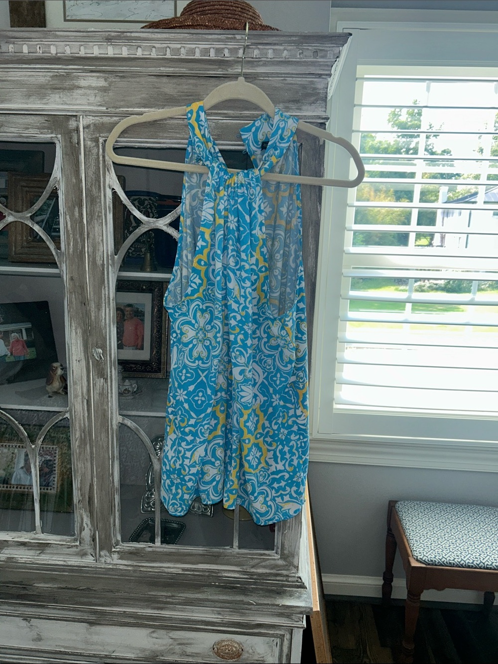 Ann Taylor Blue, White & Yellow Floral Halter Top